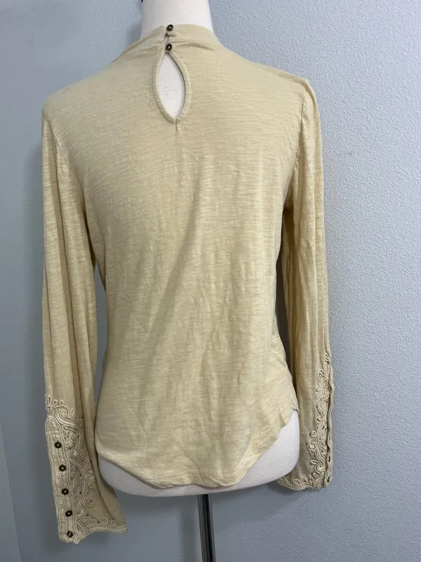 New We the Free Small Beige Embroidered Sleeve Long-Sleeve Top - Image 3
