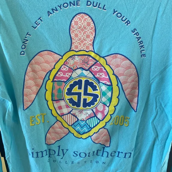 Simply Southern long sleeve blue top M log on front design on back - Image 2