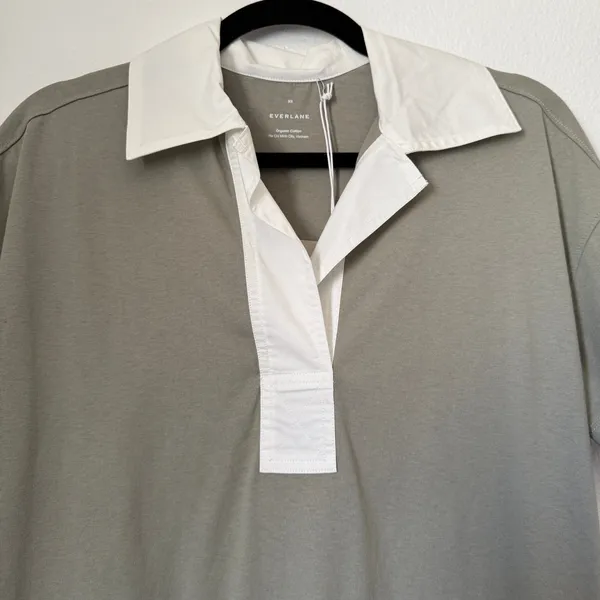 Everlane Organic Cotton Polo Dress Fog Green White Collar XS Short Sleeve Mini - Image 4