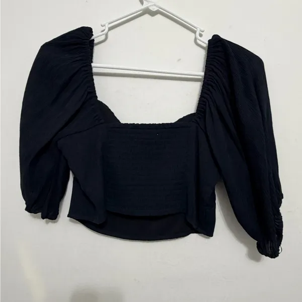 Abercrombie & Fitch women’s Size S Black Puff Sleeve Crop Top Cottagecore(A440)✨ - Image 9