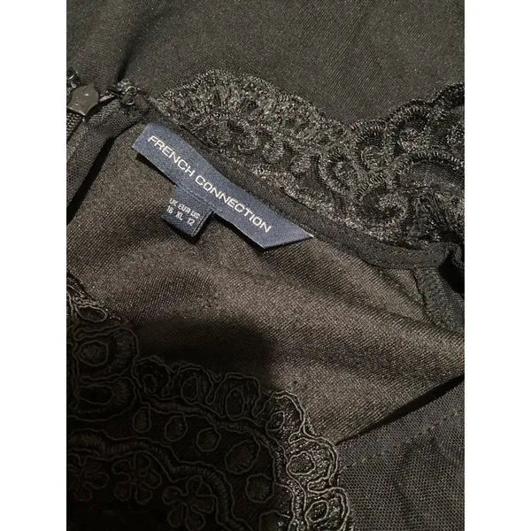 French Connection Black Velvet Lace Sheer Illusion Long Sleeve Dress Size 12 - Image 5