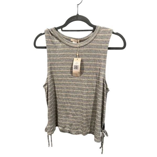 Eberjey‎ Stripe Lounge Logan Walking Ribbed Tank Medium Gray Cream - Image 3
