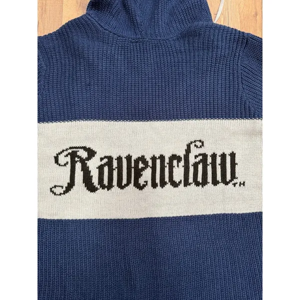 Harry Potter Ravenclaw Women's L Knit Hooded Sweater High Low Hem Crest - Image 5