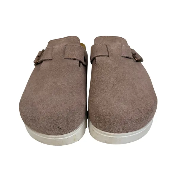 Boston Womens 7.5 Mules Clogs Suede Taupe Platform Buckle Shoes‎ Size 38 - Image 2