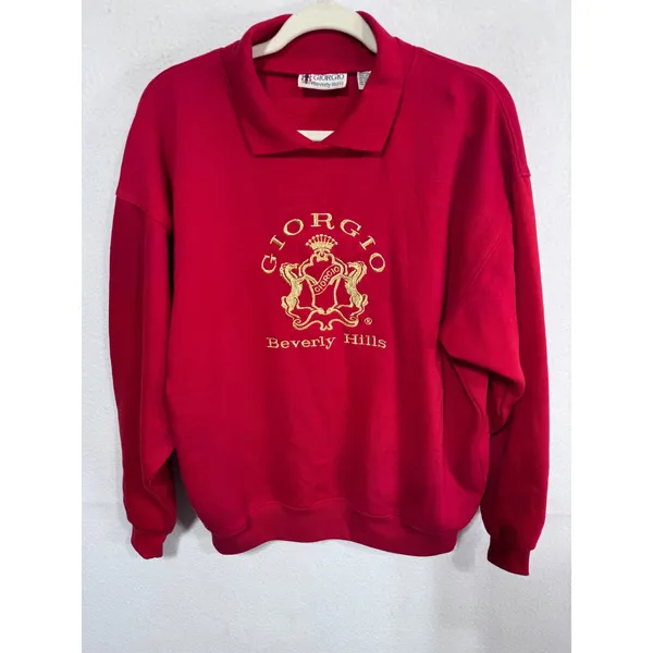 Giorgio Beverly Hills‎ Red Sweatshirt Women's Vintage Gold Crest Pullover - Image 3