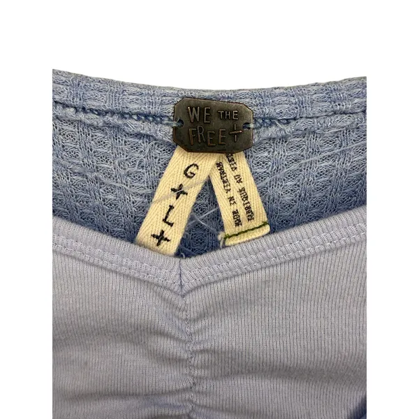 Free People We The Free Laguna Oversized Waffle Knit Thermal Top Women’s L Blue - Image 4