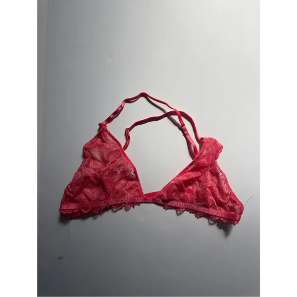 Free People Coral Pink Galloon Lace Triangle Bralette Size Medium NWOT - Image 2