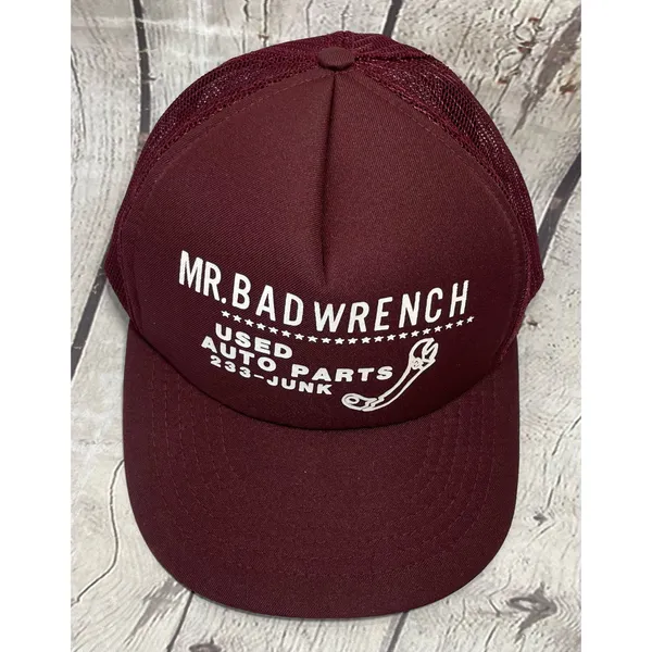 Vintage Burgundy Mr. Bad Wrench Snapback Trucker Hat - Image 2