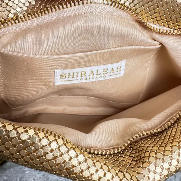 Shiraleah Chicago Gold Mesh Clutch Evening Shoulder Bag Metallic Chain 80s Glam - Image 3