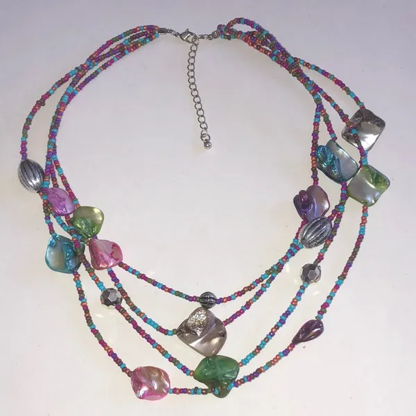 Multicolor Shell Beaded Boho Necklace Pink - Image 2
