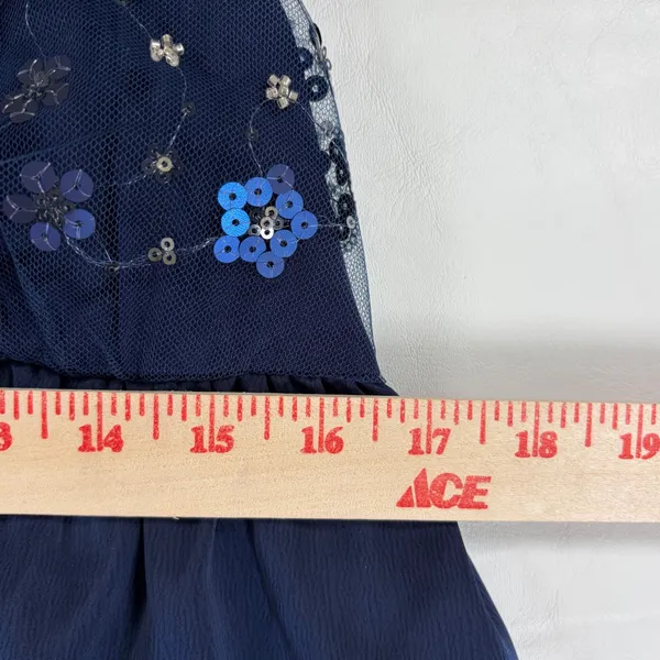 Wild‎ Fable Navy Blue Sequin Floral Babydoll Mini Dress Size Small Feminine Boho - Image 9