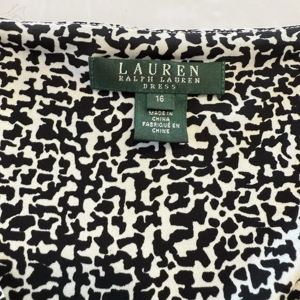 Ralph Lauren‎ Black White Sleeveless Swing Flare Faux Wrap Stretch Dress Size 16 - Image 8