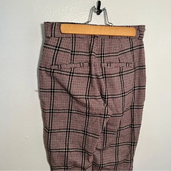 Hollister Women's Sz Small Ultra High-Rise Pant Plaid Houndstooth Beige Burgundy - Image 9