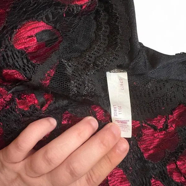 Vintage Black Red Rose Lace Teddy & Sheer Robe Lingerie Set Large - Image 7