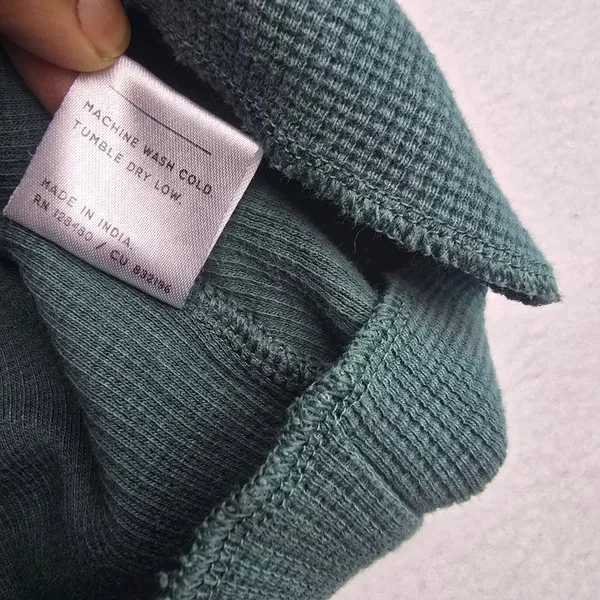 Pact Teal Waffle Knit‎ Long Sleeve Shirt Crew Neck Organic Cotton Size Small - Image 5