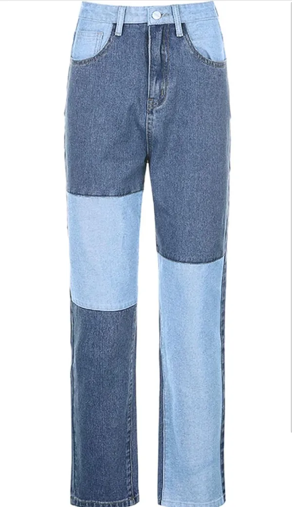 High Waisted Patchwork Jeans Size L - Image 3