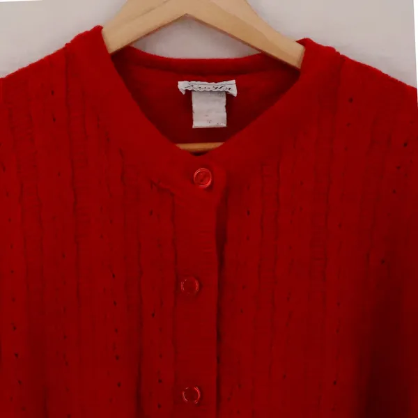 Vintage 70s Cuddle Knit Cardigan Sweater Womens Size M Red Cable Knit USA Cozy - Image 2