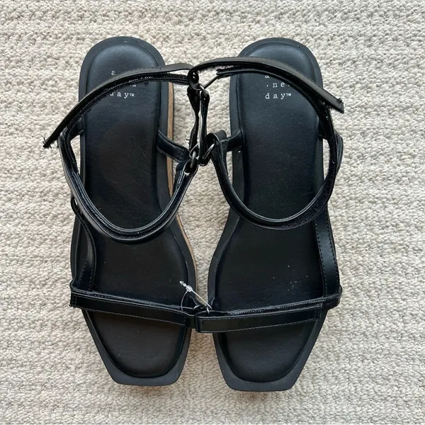 A New Day Black Nova Platform Cork Strappy Sandals Size 8 - Image 2