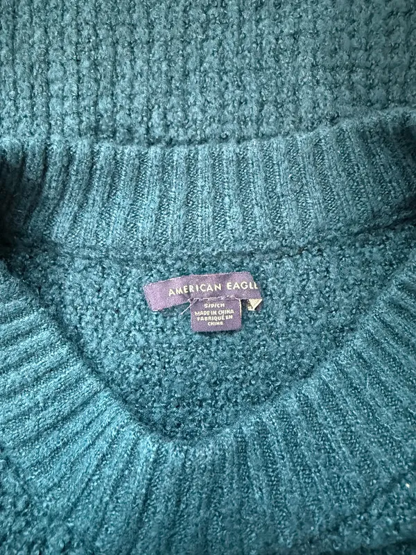 American Eagle Cloudspun Oversized Sweater Dark Teal Waffle Knit - Image 8