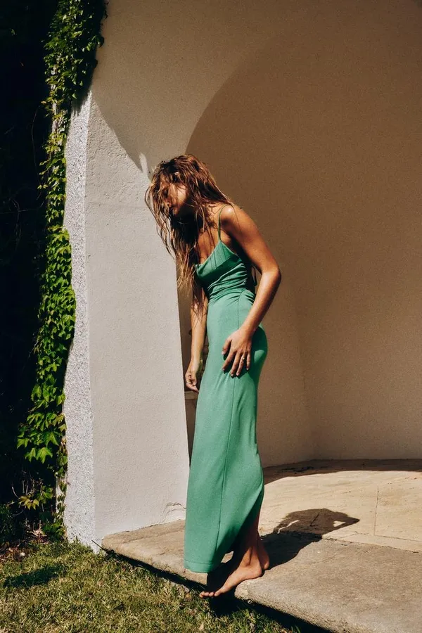 Zara Elegant Green dress Women's maxi fitted open back - Image 5