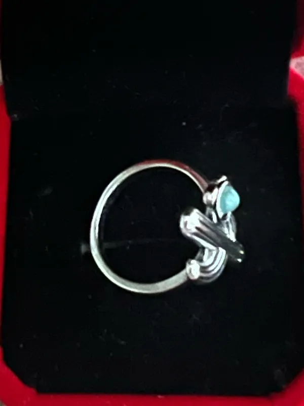 Women’s Stainless Steel Silver Faux Turquoise Embellished Ring Size 7 - Image 2