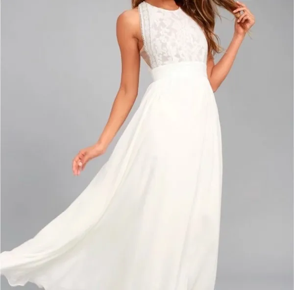 Lulu’s Forever & Always high neck white XS evening maxi dress - Image 2