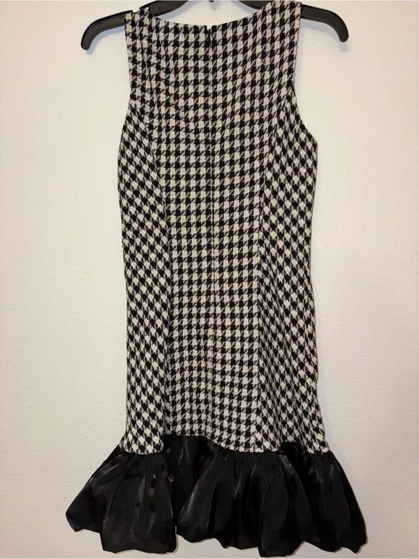 NWT En Saison Houndstooth Tweed Bow Mini Dress Black White Size S - Image 6