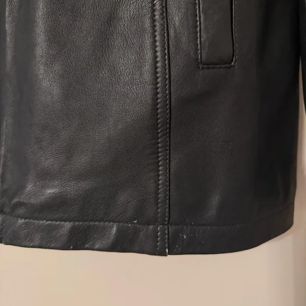 Vintage British Khaki Genuine Leather Y2K‎ Zip Up Black Jacket Size 10 - Image 4