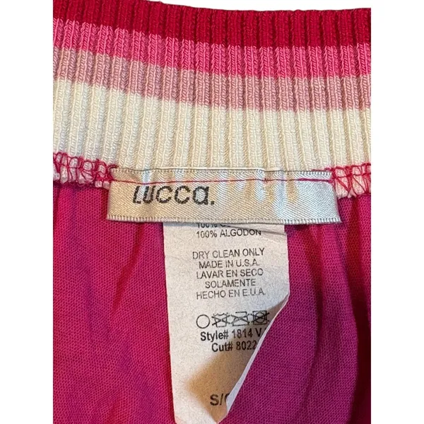 Lucca Couture Tube Top Womens S Pink Striped‎ Strapless Y2K Cotton Ribbed Trim Festival - Image 6