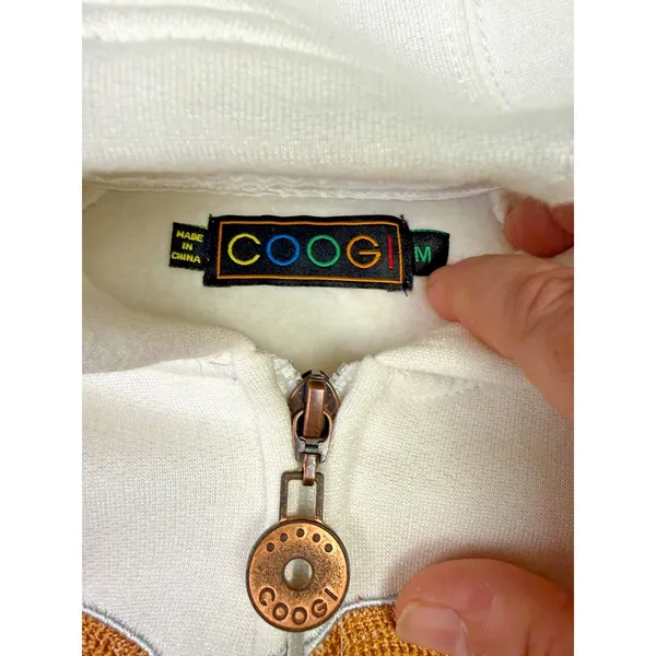Coogi Hoodie Womens Medium White Full Zip Embroidered Logo‎ Fleece Raglan Sleeve - Image 3