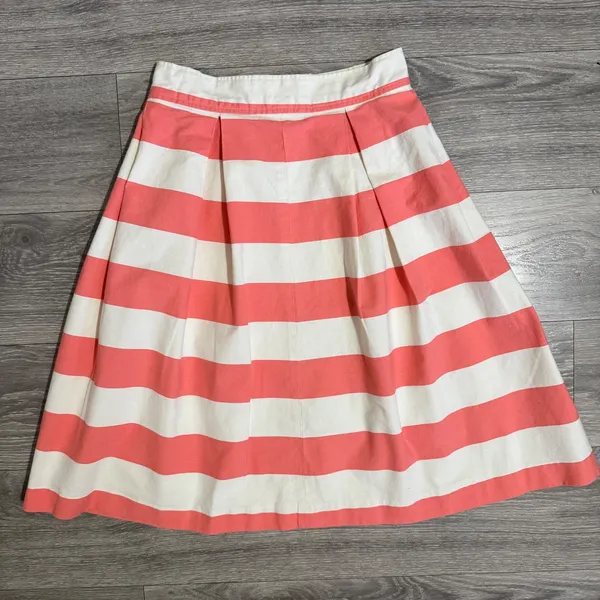 100% Cotton Womens Midi Skirt Size M Pink White Striped Pleated‎ Mod Nautical - Image 3
