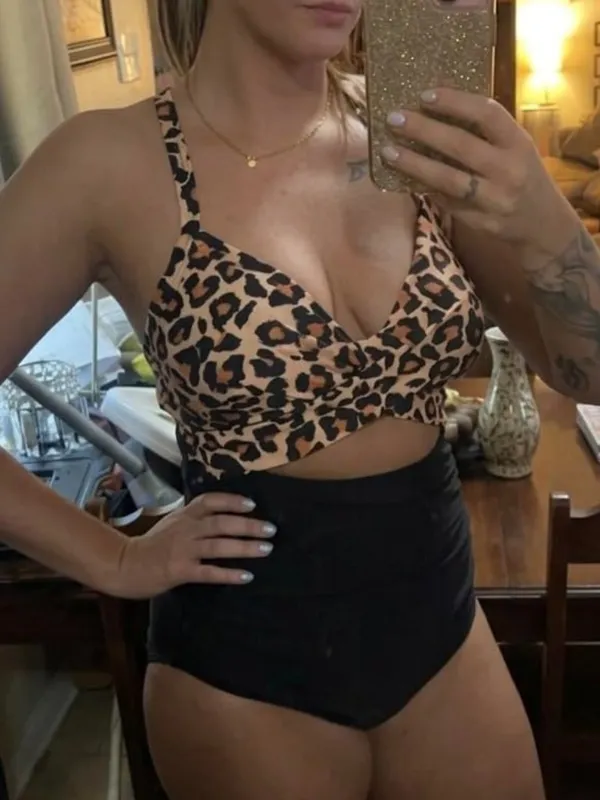 Eomenie Leopard Tummy Control One Piece Swimsuit Cutout Bathing Suit SMALL - Image 8