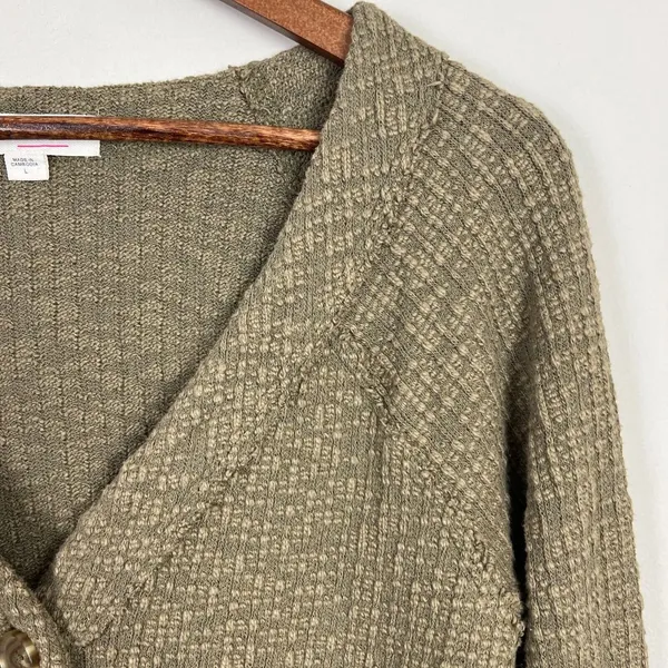 Two‎ By Vince Camuto Cardigan Sweater Women Large Green Buttons V-Neck Knit Crop - Image 5