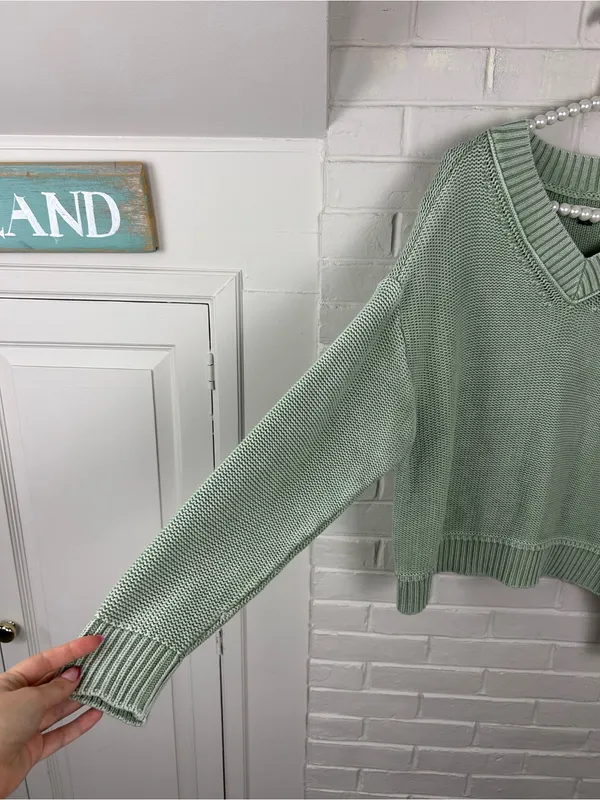 American Eagle Light Green Cotton Knit Sweater Size XS - Image 5