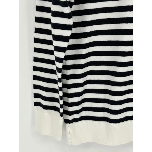 Tommy Hilfiger Turtleneck Sweater Large Striped Metallic White Gold Coastal Prep - Image 9