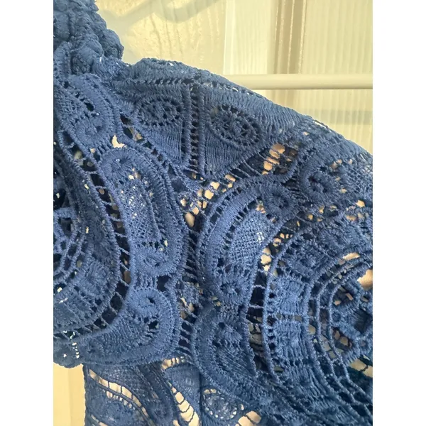 Lulus Bellisimo Navy Blue Lace Off Shoulder Bodycon Dress Size Medium NWT - Image 4