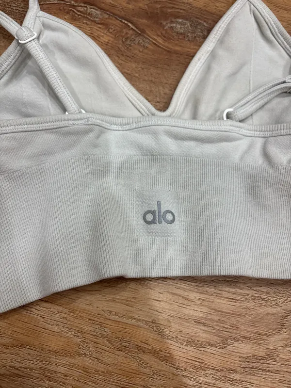 Light Grey Alo Yoga Ribbed Sports Bra - Image 2