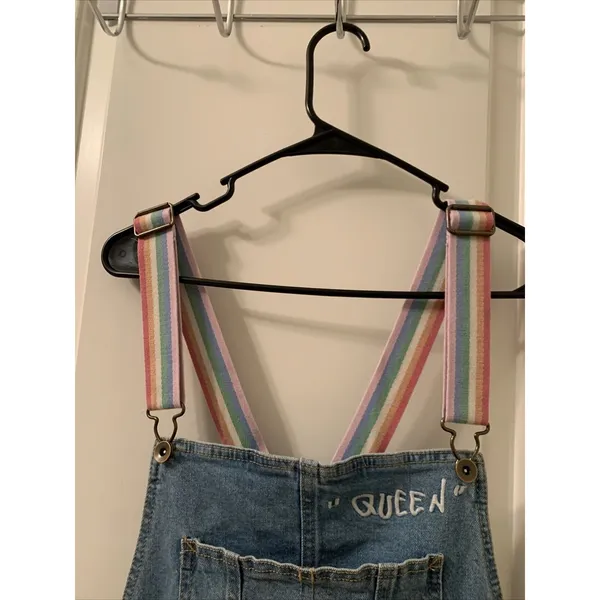 Take Pride Target Women's QUEEN Blue Denim Bib Overalls Rainbow Choose Your Size - Image 2