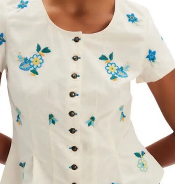 Free People Floral Embroidered Button Front Top — Size - Image 6