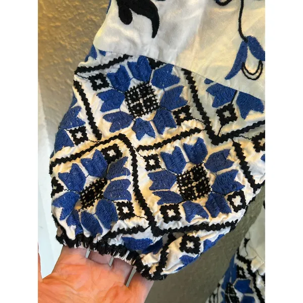 By Anthropologie embroidered sweetheart mini dress boho size 0 artsy - Image 8