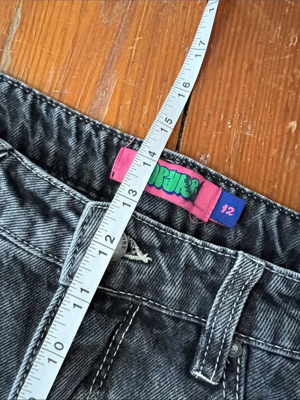 Vintage Y2K Empyre Washed Black Straight Leg Cargo‎ Jeans Zipper Knees Size 12 - Image 6