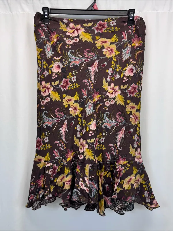 Reversible Floral Animal Midi Skirt 32” L Green Brown Fall Boho Indie Academia - Image 7