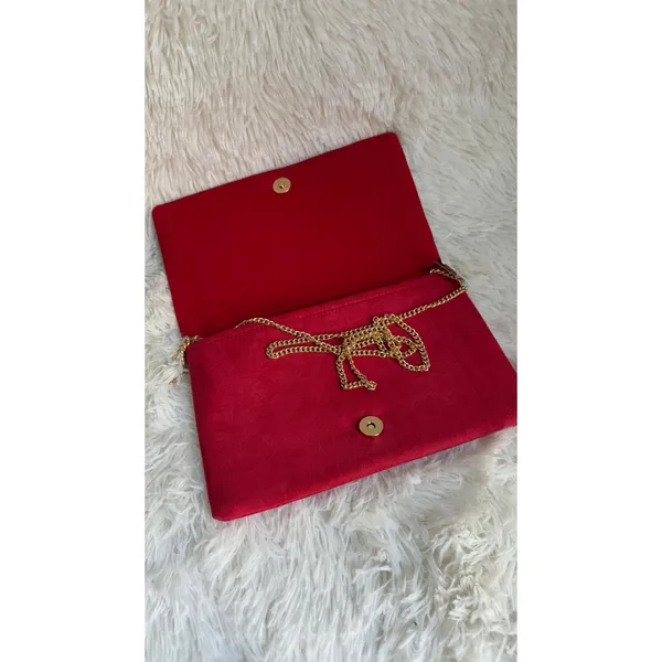 Francesca Red Beaded Heart Clutch Evening Bag Gold Chain Shoulder Strap NWT - Image 11