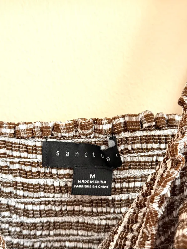 Sanctuary Brown Gingham Plaid Smocked Crop Tank Top Size Medium - Image 5
