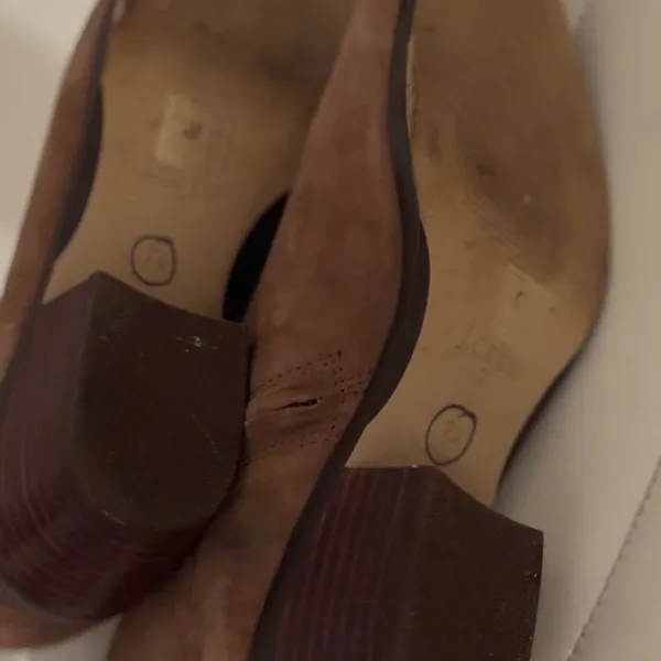 J.Crew "Sawyer" Brown Leather Suede Stacked Heel‎ Side-Zip Ankle Boots Booties - Image 4