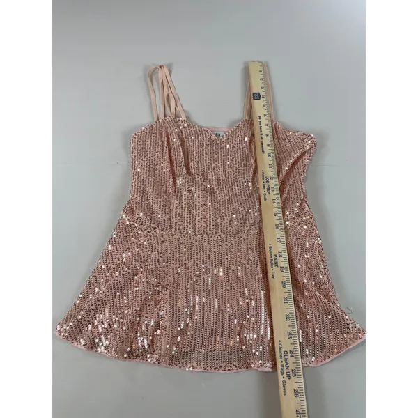Grace Karin Pink Sequin Strappy Sweetheart Ruffle Hem Top NWT Size M - Image 3