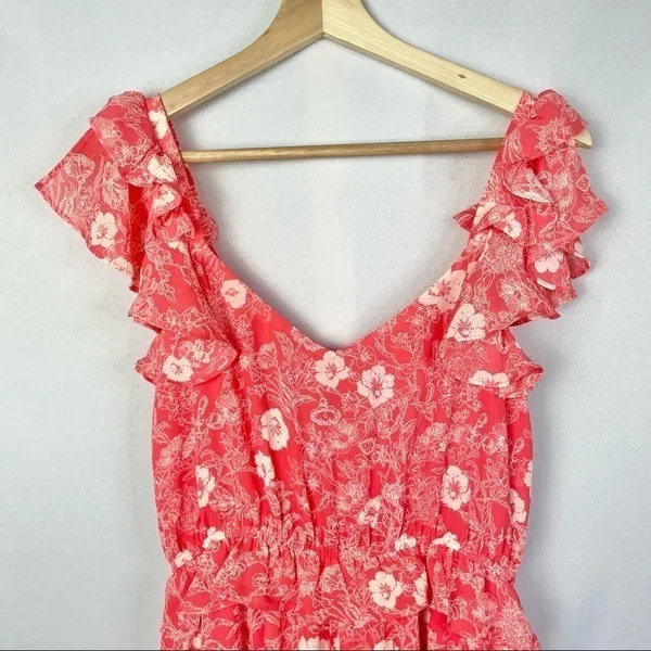 Red Dress Boutique NEW‎ A Loves A Pink Floral Ruffle Sleeveless Jumpsuit M - Image 9
