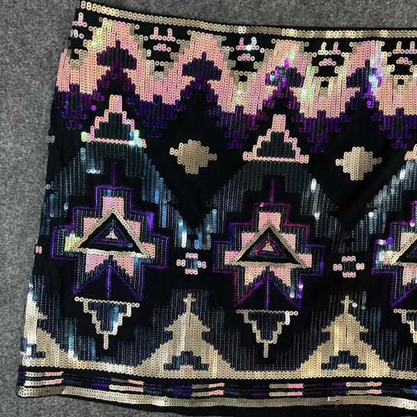 Express Sequin Geometric Mini Skirt Black Purple Gold Festival Party Womens S - Image 2