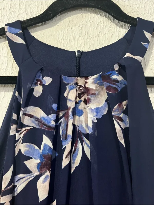 Eliza J Navy Floral Print Chiffon Halter Neck Maxi Dress size 12 NO SASH - Image 6