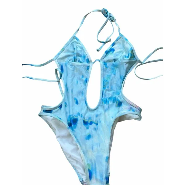 Frankies Bikinis One Piece Swimsuit Blue Amanda Satin One Piece XS Blue White - Image 2